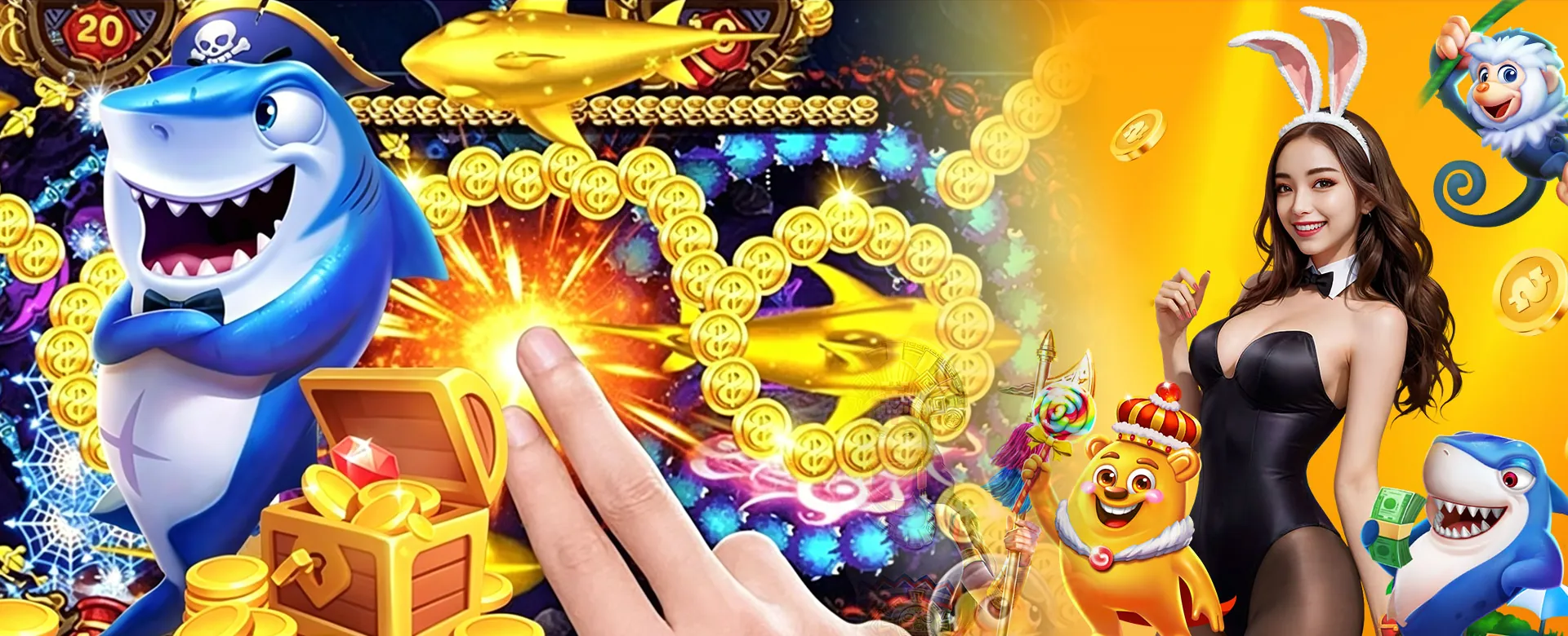 57v Affiliate Program partners shaking hands with gold coins and casino elements
